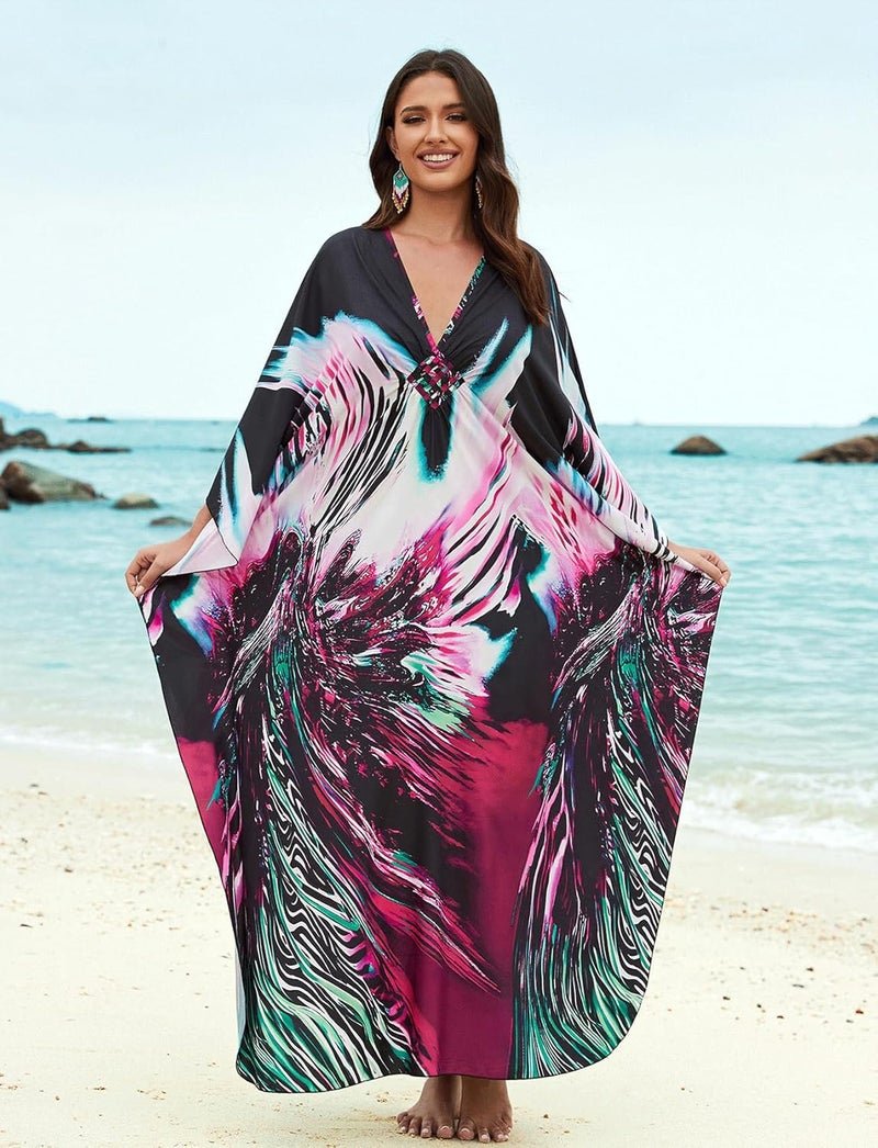 KECVOT Kaftan Dresses for Women Plus Size Batwing Sleeve Caftans Long Bathing Suit Cover Up Maxi Beach Dress Loungewear - Image 4